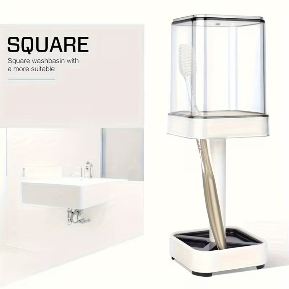 1 Piece Modern Upgraded Toothbrush Holder Set w Mouthwash Cup New White Bathroom